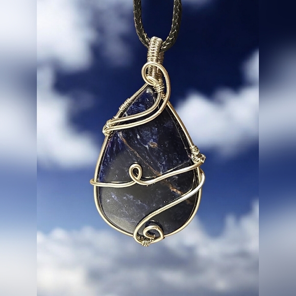 Handcrafted Blue Sodalite Stone Pendant Wrapped In Silver Tarnish Resistant Wire - Picture 4 of 5